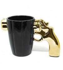 3D Ceramic Revolver Shape Gun Mug Coffee Mug 1 Piece Golden Black 350 ml For Home Office